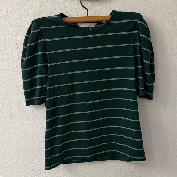 Rebecca Taylor Green A Line Puff Sleeve Stripe T Shirt Small - Picture 2 of 5